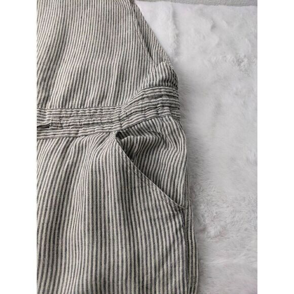 Not Perfect Linen Sleeveless Jumpsuit Gray Striped Women's Size M Medium Drawstr - Picture 5 of 13